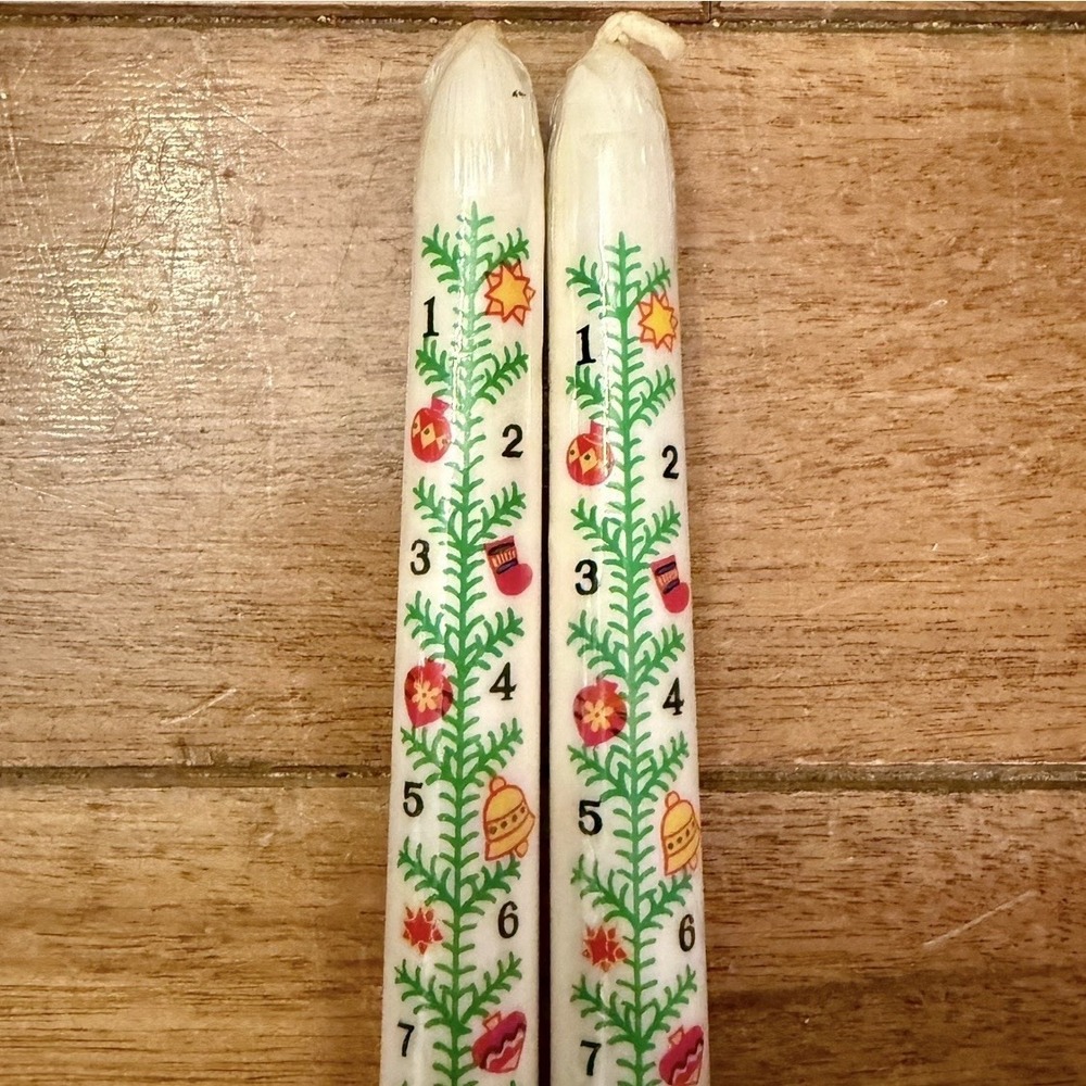 2pc NEW! 80s VTG 15" Christmas Advent 24 Day Taper Colonial Candle Candlestick